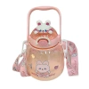Cartoon cuddly animal-belted plastic cup, high appearance level, Ins-style Internet celebrity straw cup, portable and can be carried diagonally Item Picture